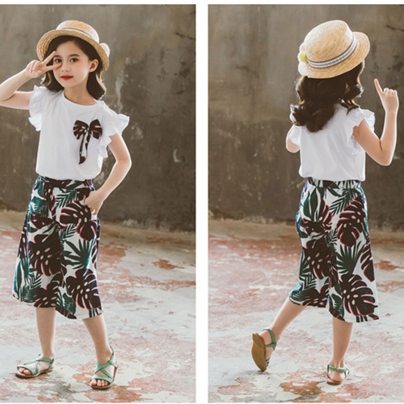 Kids Girls 2PCS Clothes Teen Flare Sleeve Tops & L - Picture 3 of 4